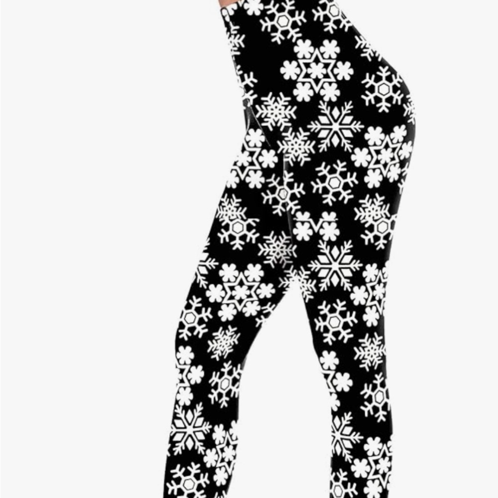 Black and White Snowflake Leggings Full-Length